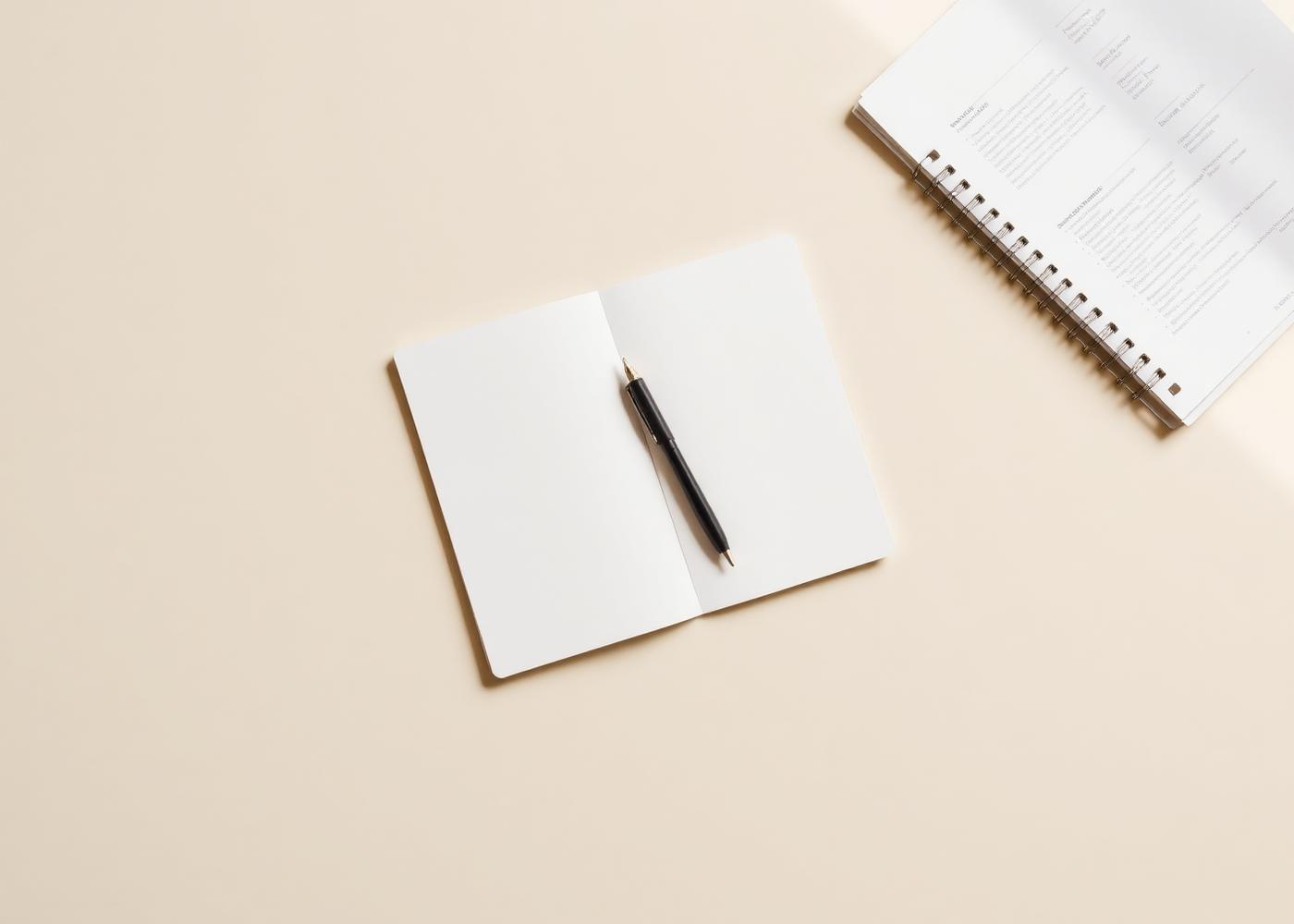 Bureau professionnel épuré avec carnet et documents